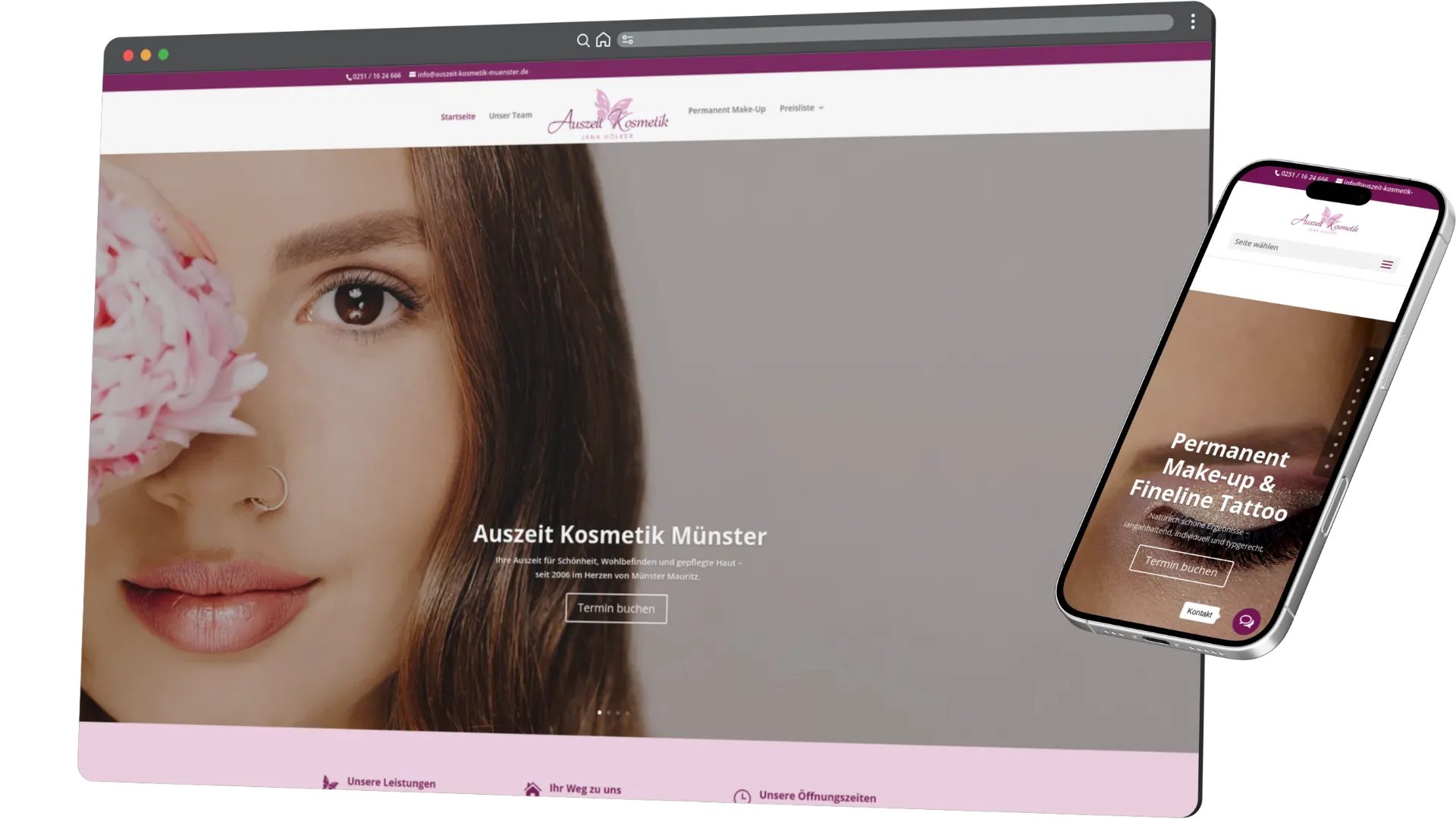 Startseite des Kosmetikstudios Auszeit Kosmetik Münster mit modernem Webauftritt