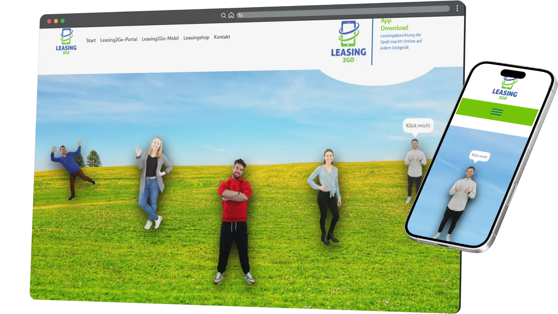 Interface der Leasing2Go Plattform auf Desktop und Mobile